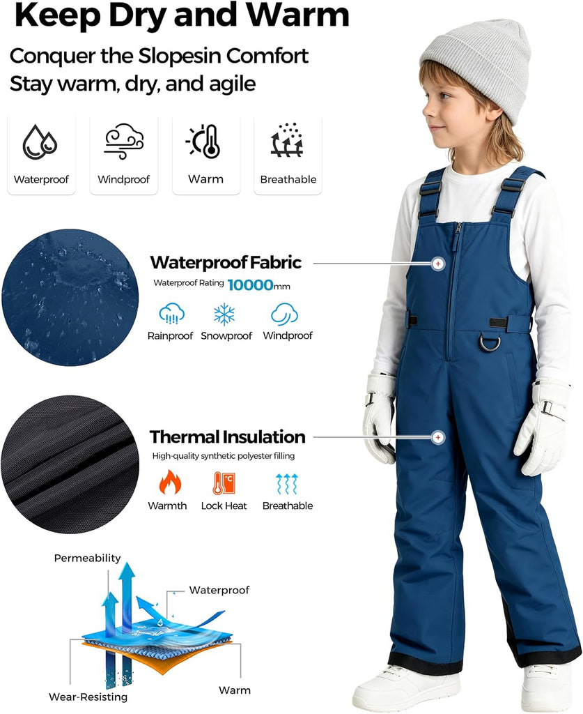 Boys Ski Pants Winter Insulated Snowboarding Overalls