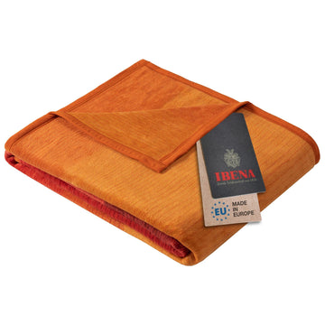 Granada Throw Blanket, Contemporary Block Striped Jacquard Woven Oversized Cotton Blend Velour in Orange