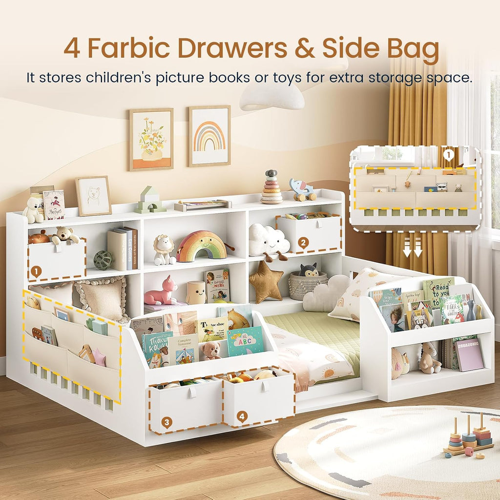 Floor Montessori Wooden Bed Frame for Toddlers, White