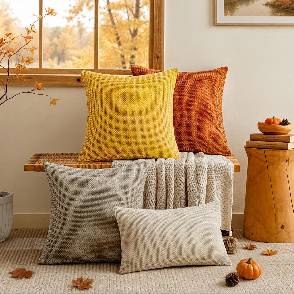 Yellow Chenille Throw Pillow Covers 20x20 Inch Pack of 2 Modern Decorative Throw Pillow Covers Farmhouse Cross Covers