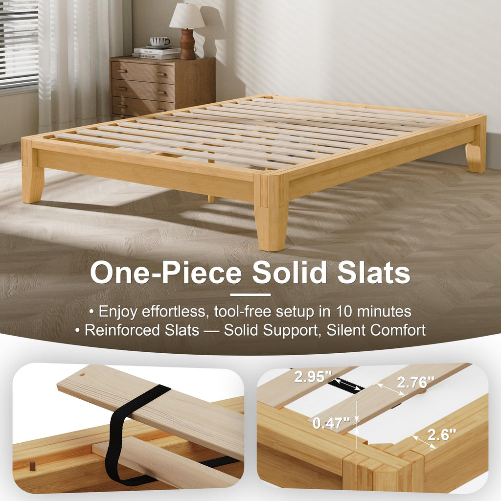 King Solid Bamboo Bed Frame, Japanese Joinery Platform Bed Frame(Natural)