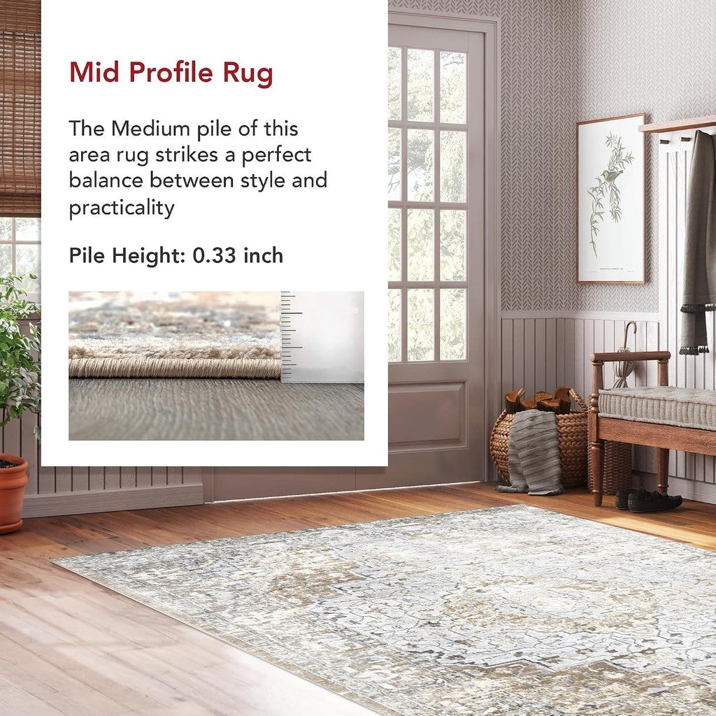 Thea Beige Medallion Power Loomed Area Rug