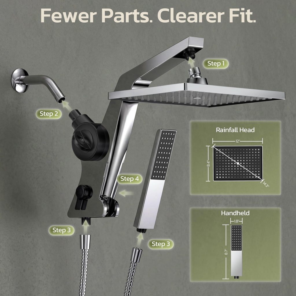 12-Inch Filtered Rain Shower Head with Handheld Spray Combo