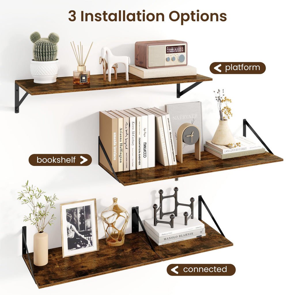 Floating Shelves for Wall, 12 Inch Deep Floating Shelves Set of 2, 36W x 12D Large Wall Shelf with Sturdy Metal