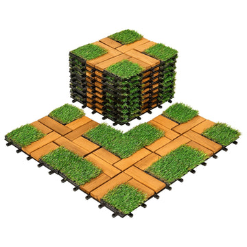 12''x12''0.94" Artificial Grass with Acacia Wood Deck Tiles Home Decor Patio Decor Kitchen Tile - Outdoor Fake Grass