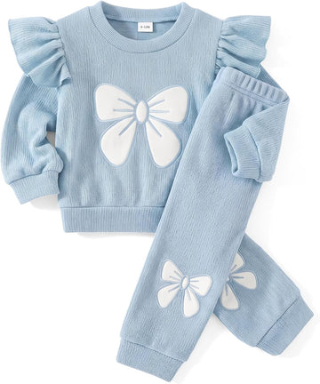 Baby Girls 2 Piece Outfit Toddler Gir Ribbed Knit Sweatshirt Pants Set
