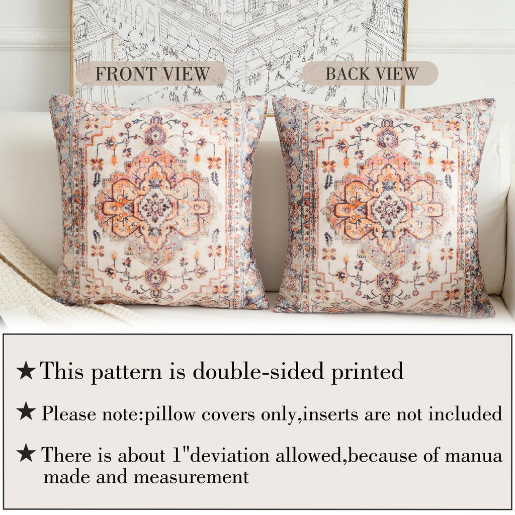 Boho Throw Pillow Covers 26x26 inch Set of 2, Boho Vintage Carpet Pattern Antique Ethnic Decor Double Sided Pattern