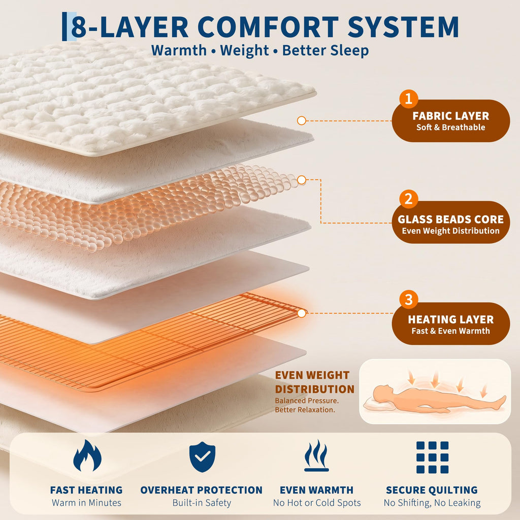 Heated Weighted Blanket for Adult 15 lbs, 60 x 80 inches, White