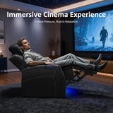 MCombo Dual Motors Leather Recliner with Power Headrest, Home Theater Seating with Armrest Storage HTS422 (Black)