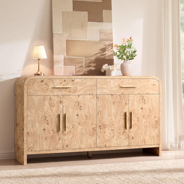59" Sideboard Buffet Cabinet with Storage Modern Curved Console Cabinet with Drawers Wooden Board Large Credenza