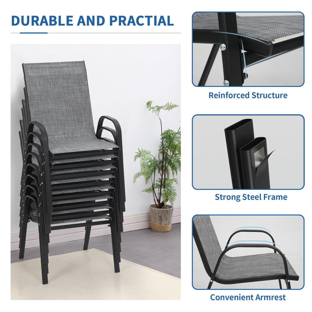 Patio Chairs Set of 8 - Outdoor Stackable Textilene Dining Chairs
