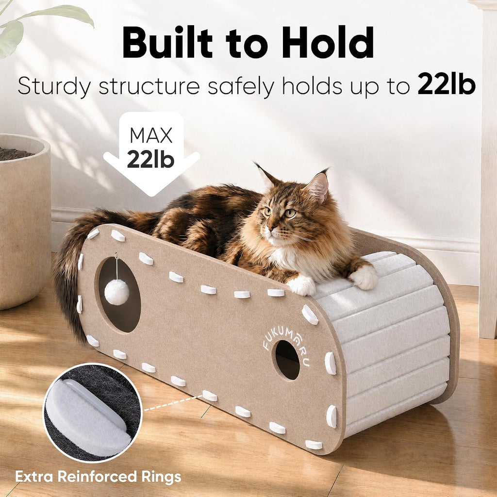 Cat Bed Cave Tunnel, 31.5 Inch, Cat House Condo Indoor, Beige