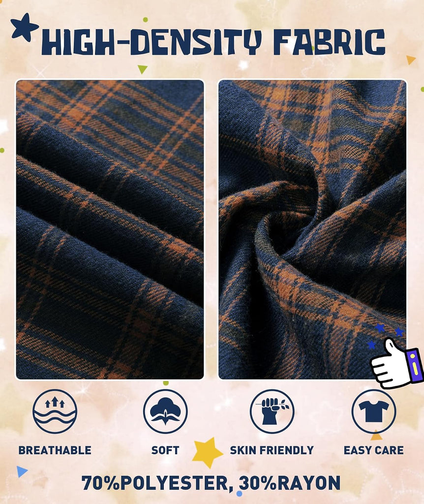 3 Pack Boys Girls Plaid Flannel Shirts Unisex Kids Long Sleeve Casual Button Down Shirts with Hood