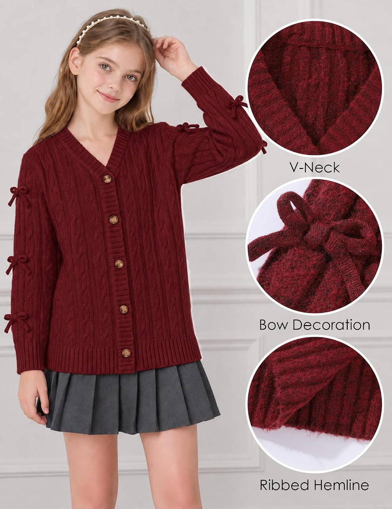 Sweaters Long Sleeve Button Knit Fall Tops with Bows