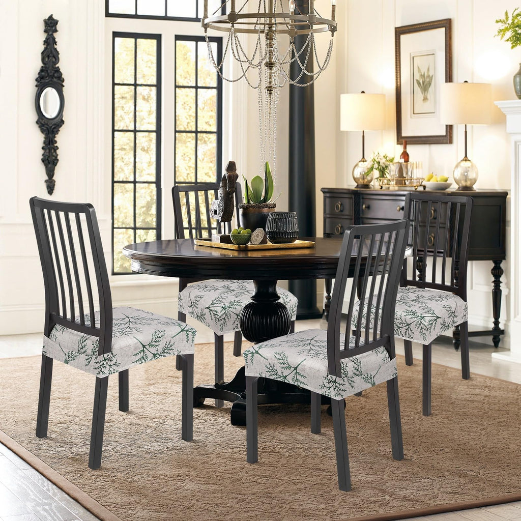 Dining Chair Seat Covers Set of 4, Rear Covered, Fern Leaves