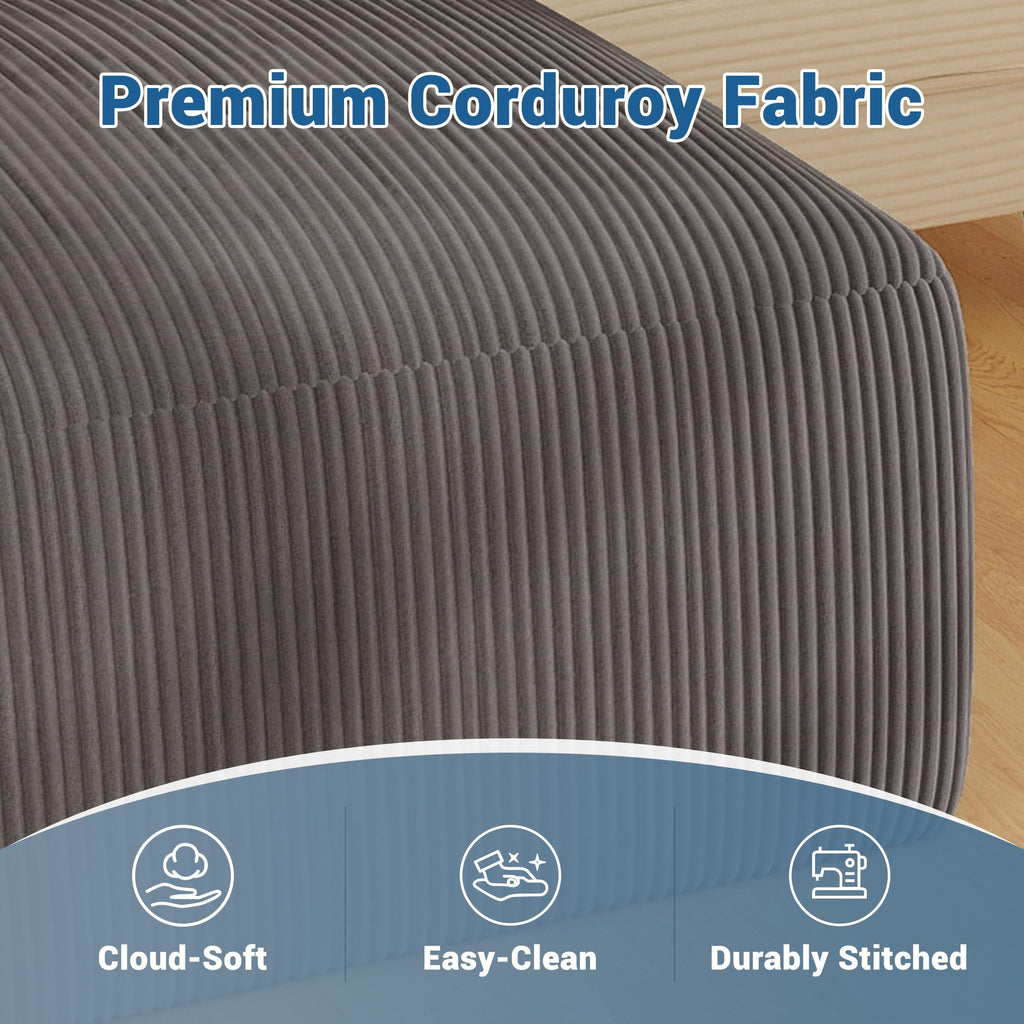 40" Oversized Square Corduroy Ottoman, Large Ottoman Pouf Footstool, Grey