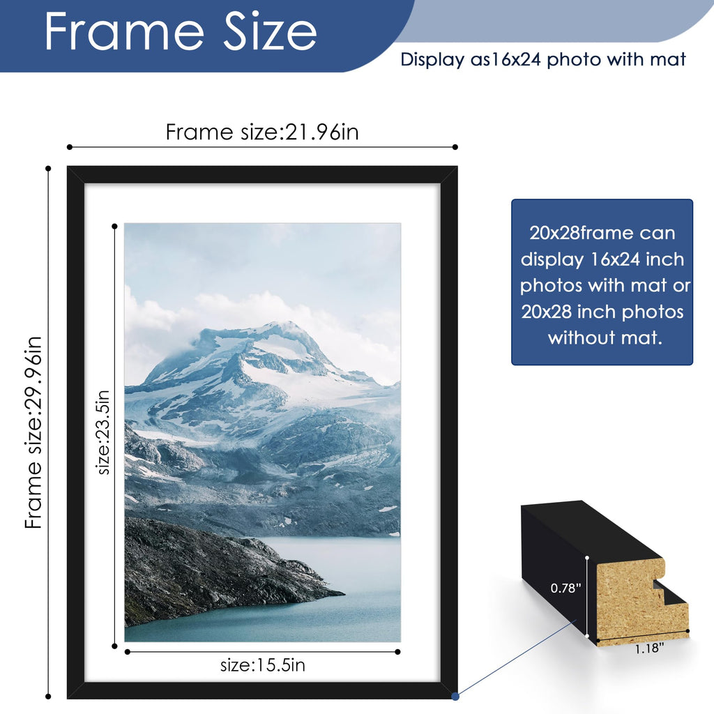 20x28 Picture Frame Set of 6, Wall Mount Display, Black