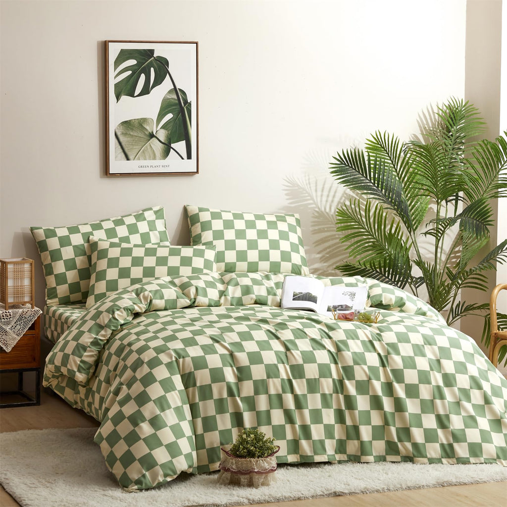 Sage Green Plaid Comforter Set Green and White Bedding Comforter Set Chic Check Pattern Buffalo Light Green