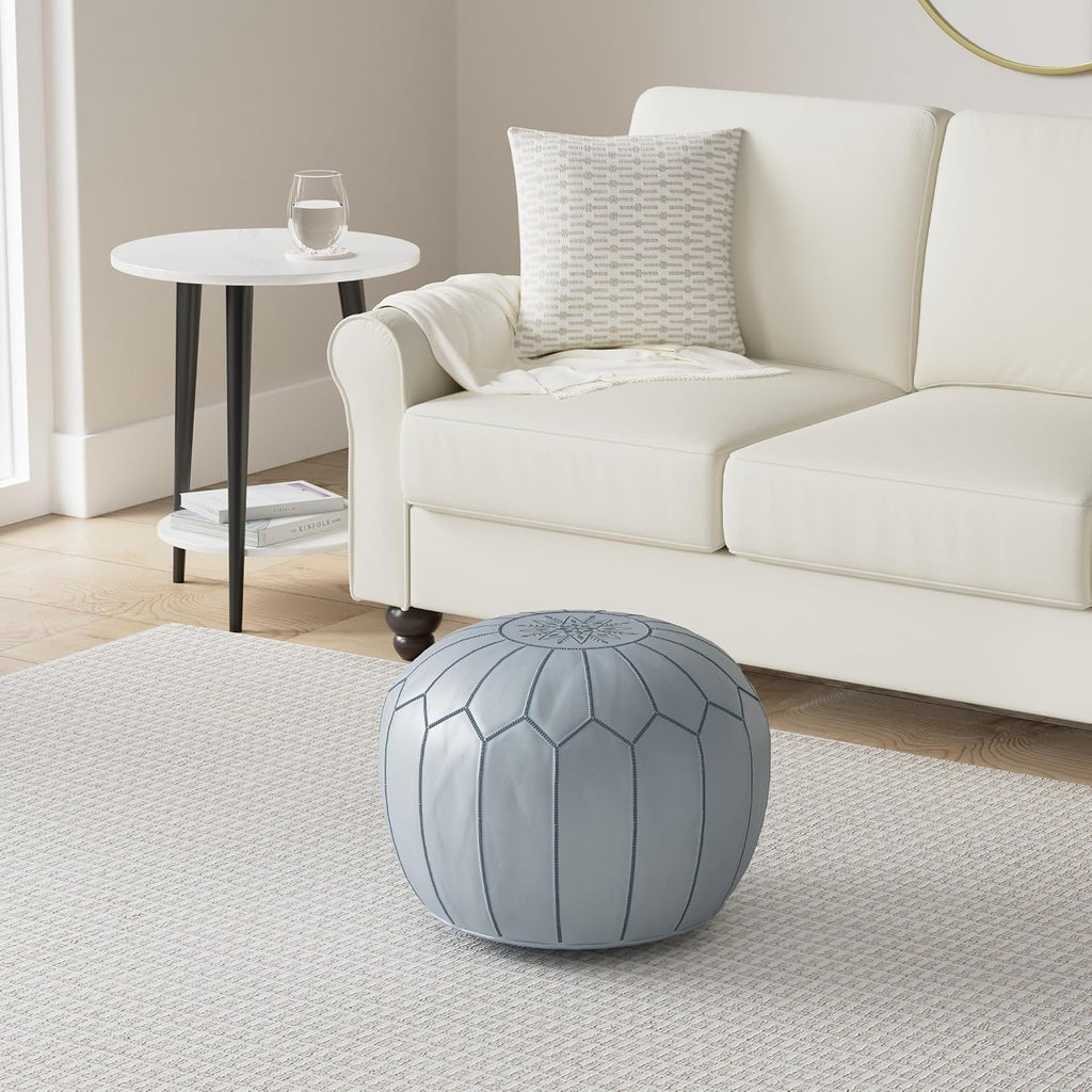 Flair | Genuine Pouf | Bedroom & Living Room Round Ottoman | Authentic Goat Skin Leather | Eco-Friendly Materials |