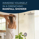 Solid Metal 12 Inch Rainfall Shower Head, Large Rain Shower Head, 2.5 GPM High Flow Shower Head Optimized for Pressure