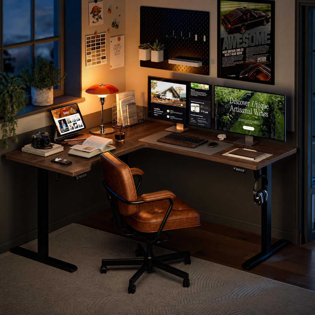 63 x 55 Inch L Shaped Standing Desk, Electric Height Adjustable Corner Stand Up Desk, Sit Stand Corner Table Home