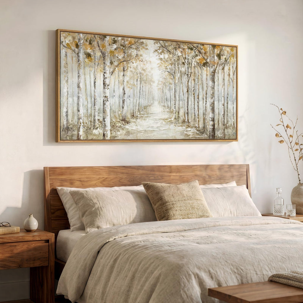 Framed Birch Tree Forest Landscape Wall Art, 60x30 Inch