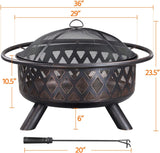 Fire Pit 36in Outdoor Wood Burning Fire Pits Wood Large Fire Bowl for Outside BBQ Bonfire Patio with Mesh Spark Screen, Poker and Rain Cover - Image 7