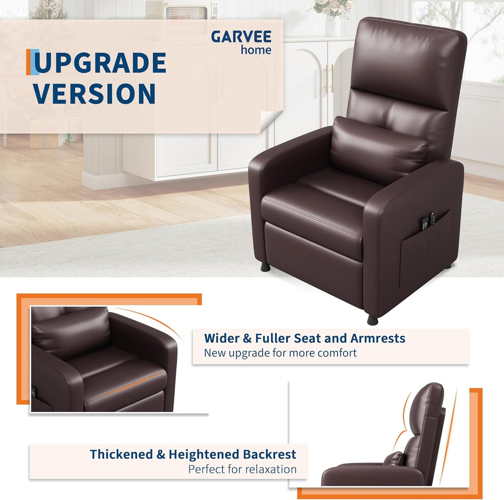GarveeHome Power Recliner Chair, Adjustable Electric Recliner Ergonomic Overstuffed PU Leather Single Sofa, Tall Back