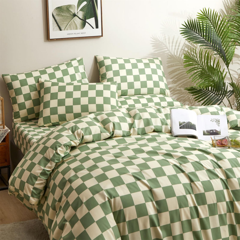 Sage Green Plaid Comforter Set Green and White Bedding Comforter Set Chic Check Pattern Buffalo Light Green