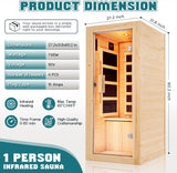 1-Person Infrared Sauna for Home, 110V Spruce Wood Dry Sauna with Foot Warmer, Compact Indoor Spa with LED Light, Heats Up to 149°F