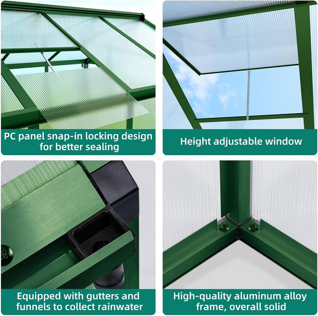 6x10 FT Greenhouse - Large Aluminum Greenhouses for Outdoors | Easy Assembly Polycarbonate Greenhouse with Roof Vent