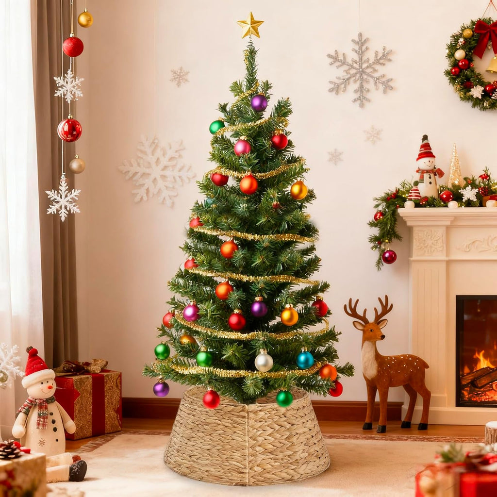 36-inch Christmas Tree Collar for 8-11ft Trees, Woven Hyacinth Rattan 4-Panel Collar w/Cord Access Hole & Easy Lock