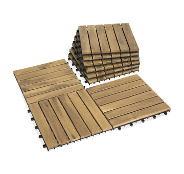 Natural Acacia 12x12 Interlocking Wood Deck Tiles for Balcony, Garden, Patio, Poolside Decor - Waterproof Indoor &