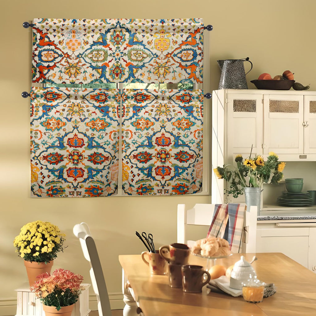 Boho Kitchen Curtains Valances Set 3 Piece Windows Decor