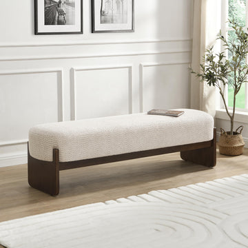 Arden Minimalist Loop Yarn Fabric Dining Bench, Wooden Entryway Ottoman Bench, Modern Living Room Sofa Ottoman