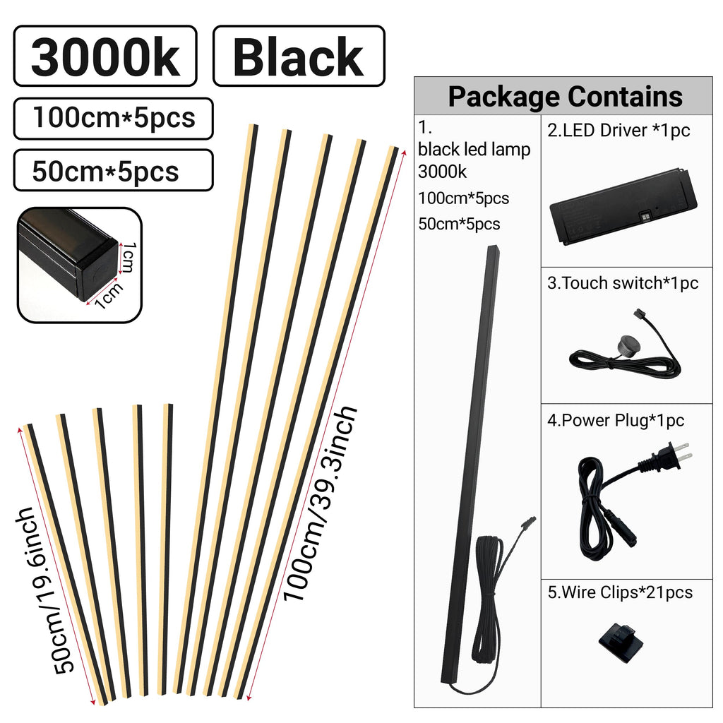 Black Wall Panel Lights - 10pcs 3000K Warm White Slat Wall Lights with Touch Control, Dimmable Self-Adhesive LED