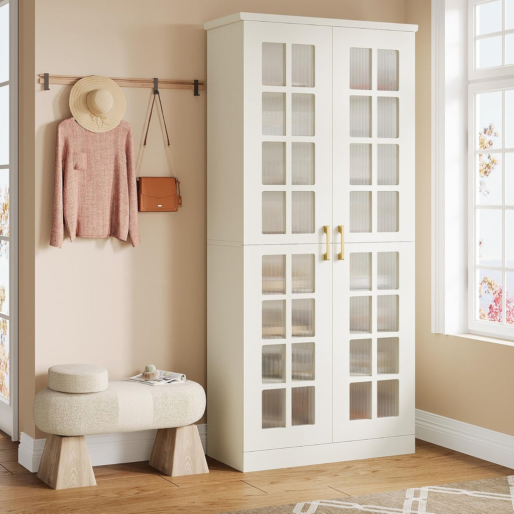 Tall Shoe Cabinet with Doors, 8-Tier Shoe Storage with Adjustable Shelves, Modern Shoe Organizer Shoe Rack Cabinet