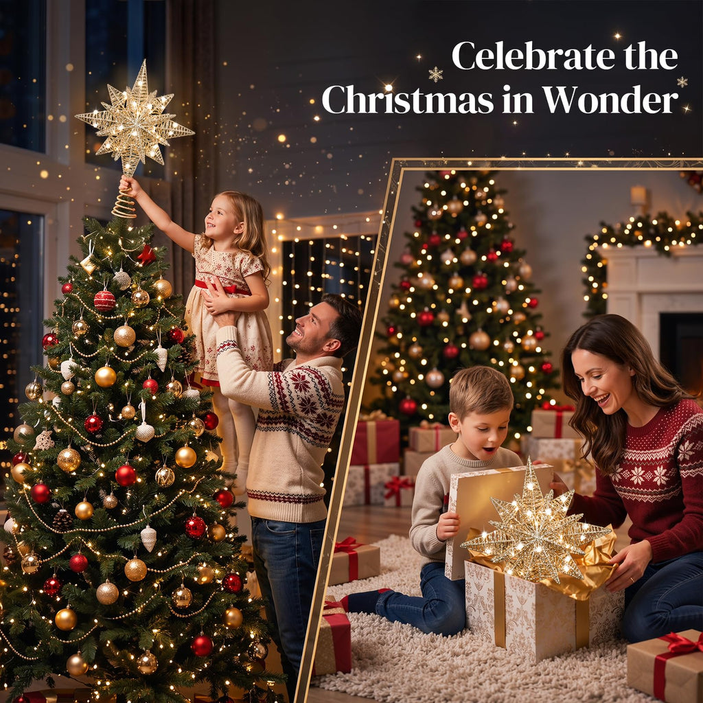 15.8" Lighted 3D Bethlehem Star Christmas Tree Topper, Champagne