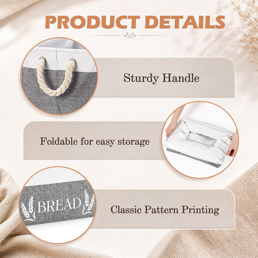 Bread Storage Basket Foldable Bread Storage Container Bin with Handles Burlap Basket Box Counter and Pantry