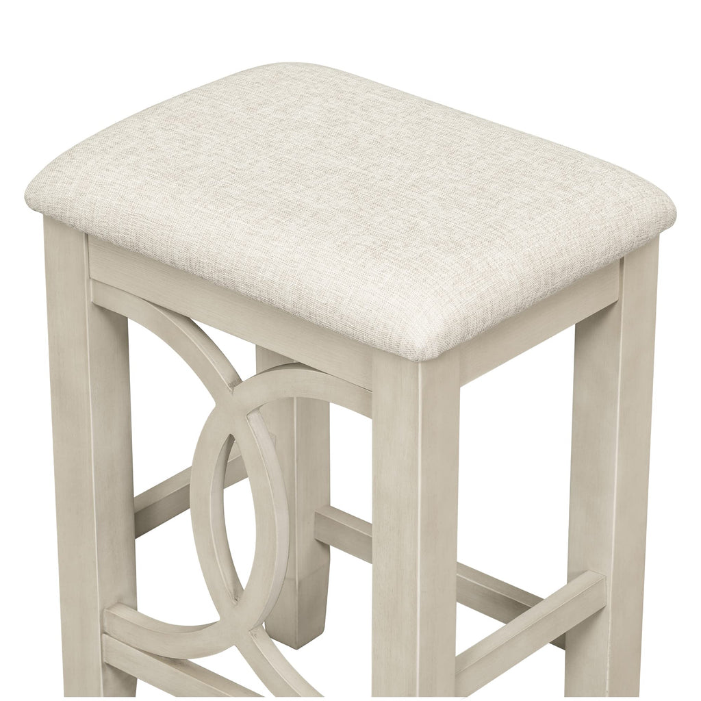 3 Piece Counter Height Dining Set, Farmhouse Kitchen Table Set with USB Port and 2 Upholstered Stools, Breakfast Nook