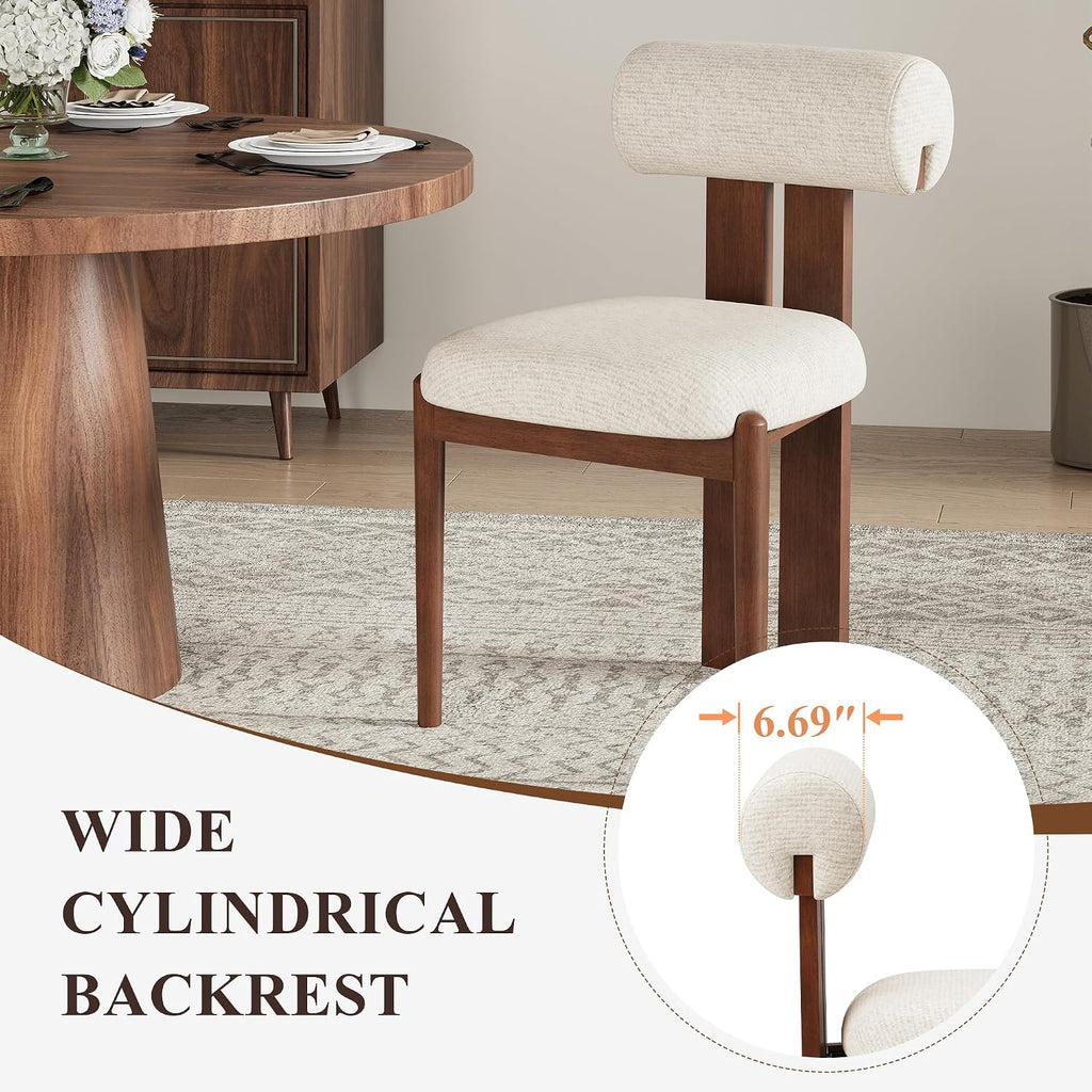 Modern Wooden Dining Chairs Set of 4, Upholstered Fabric Kitchen Chairs with Sculptural Backrest, Mid-Century