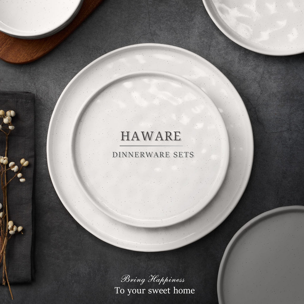 Dinnerware Sets, 12-Piece Plates and Bowls Set, Speckled White