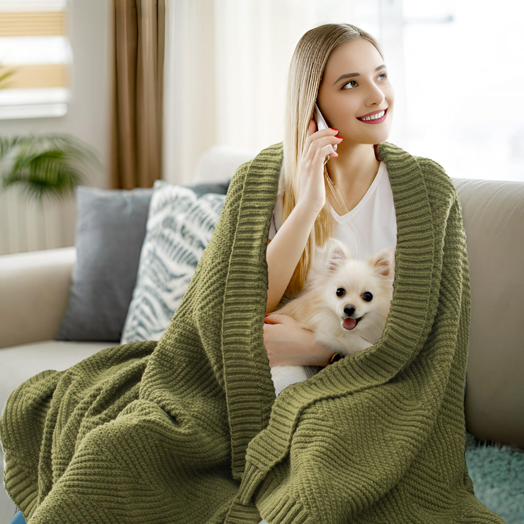 Knitted Throw Blanket for Couch, 50X60 Chevron Bed Knit Throws