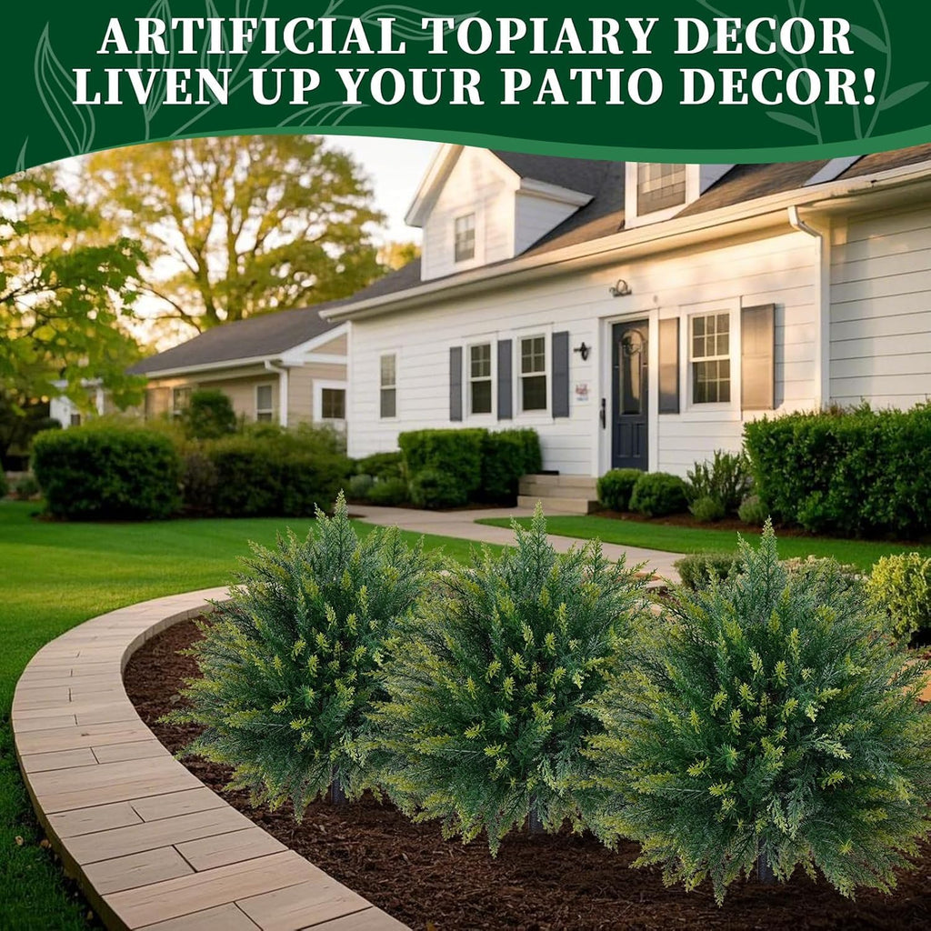 4 Pack Artificial Cedar Topiary Ball Trees with Ground Spike, 23"