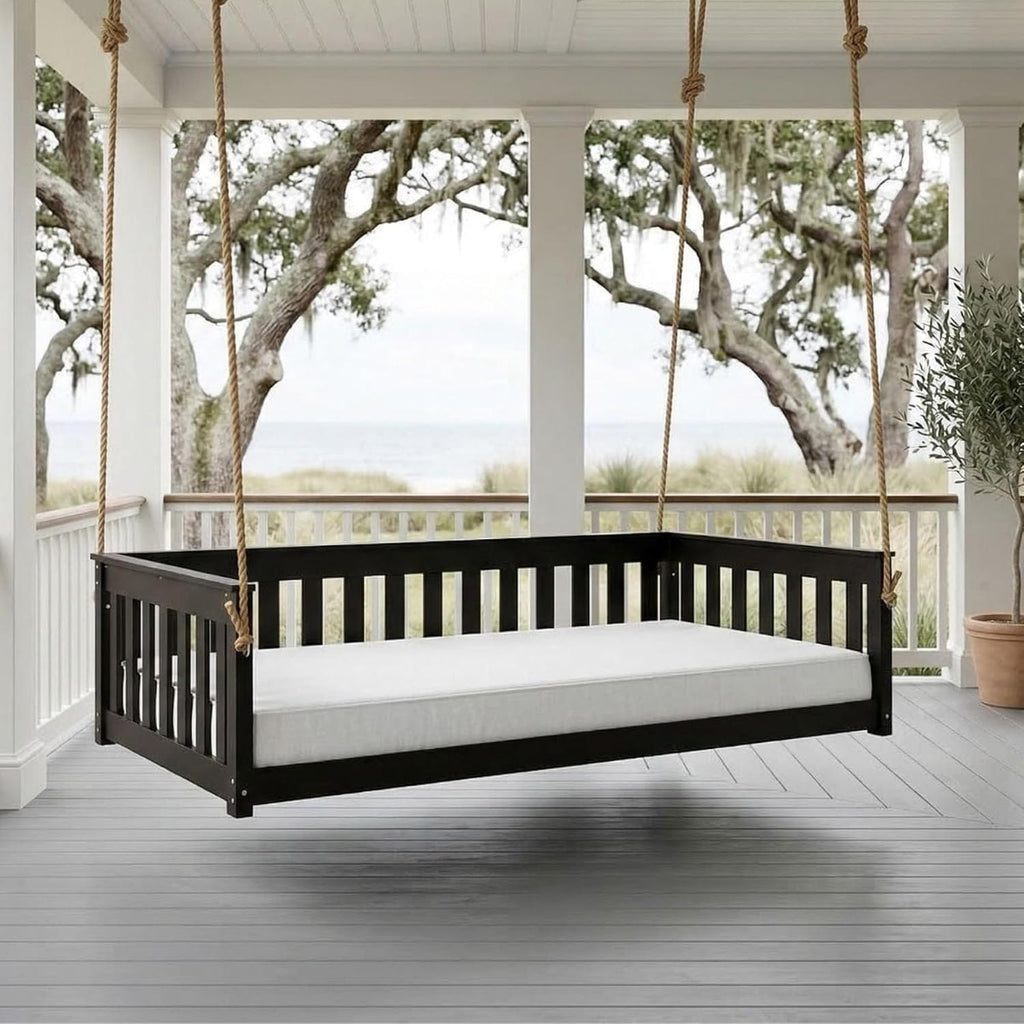 Beckett Heavy Duty Poly Daybed Swing in Black, Crib Size - Composite HDPE Porch Swing Bed Made from Recycled Plastic