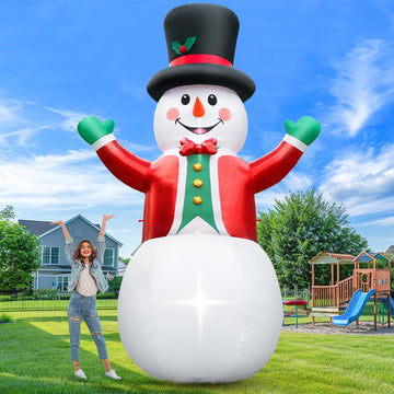 12 FT Christmas Inflatable Giant Snowman Outdoor Decorations, Blow up Snow Man Wear Magic Hat & Red Suit, Built-in