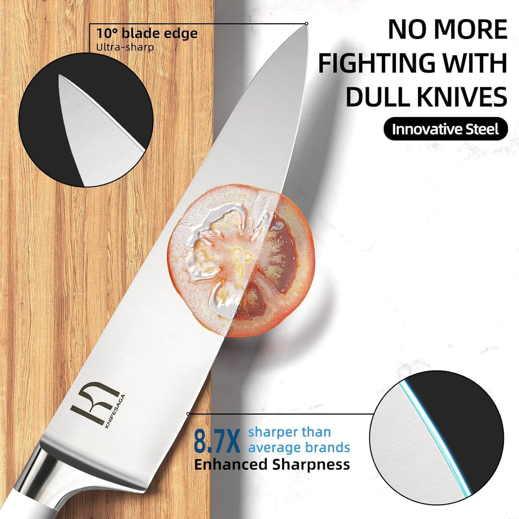 15 Pcs Japanese Knife Set with Sharpener, Premuim, Razor Sharp | Innovative Steel, High Carbon Stainless, Enduring