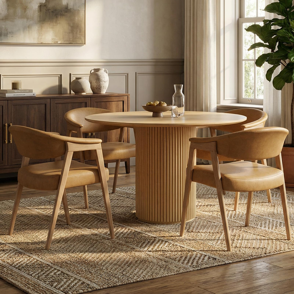Upholstered Brown Leather Dining Chairs with Arms Set of 2, Mid Century Modern Kitchen & Dining Room Chairs