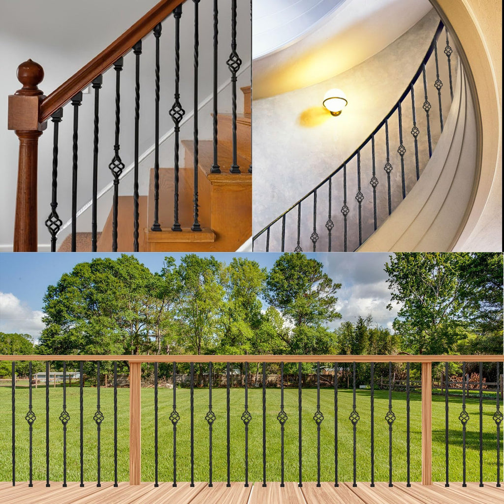 16 Pack Iron Balusters W/ 32 Pack Baluster Shoes, 1/2" x 44" Baluster