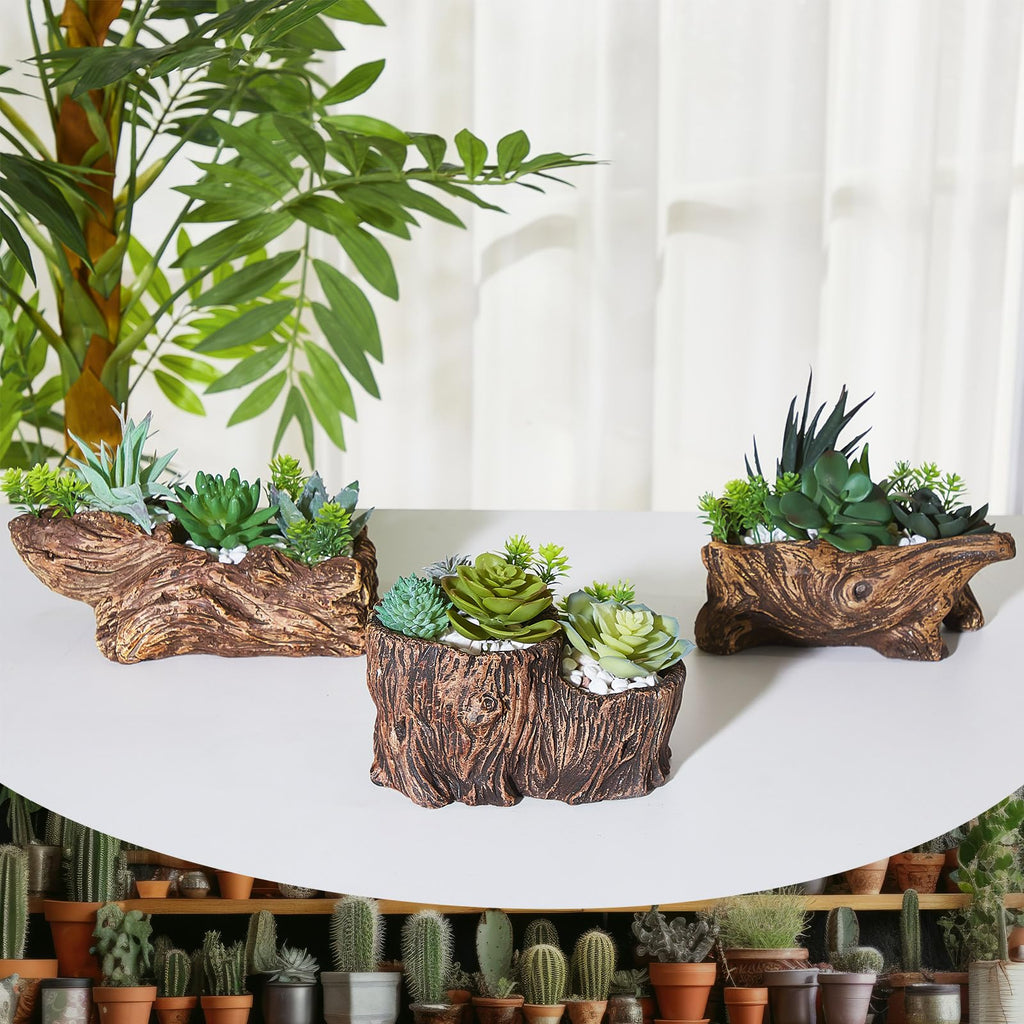 3 Pcs Driftwood Stump Log Concrete Succulent Planter, Classic